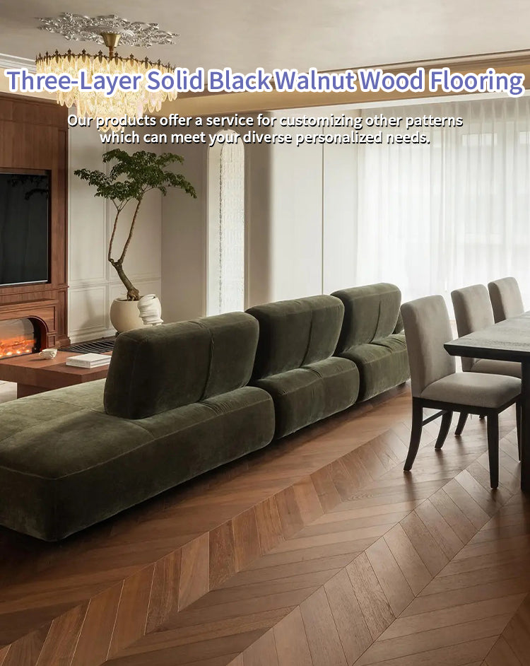 Engineered Three Layer Black Walnut Hardwood Flooring Durable UV Finish Splash-Resistant  Smooth Touch for Outdoor Park
