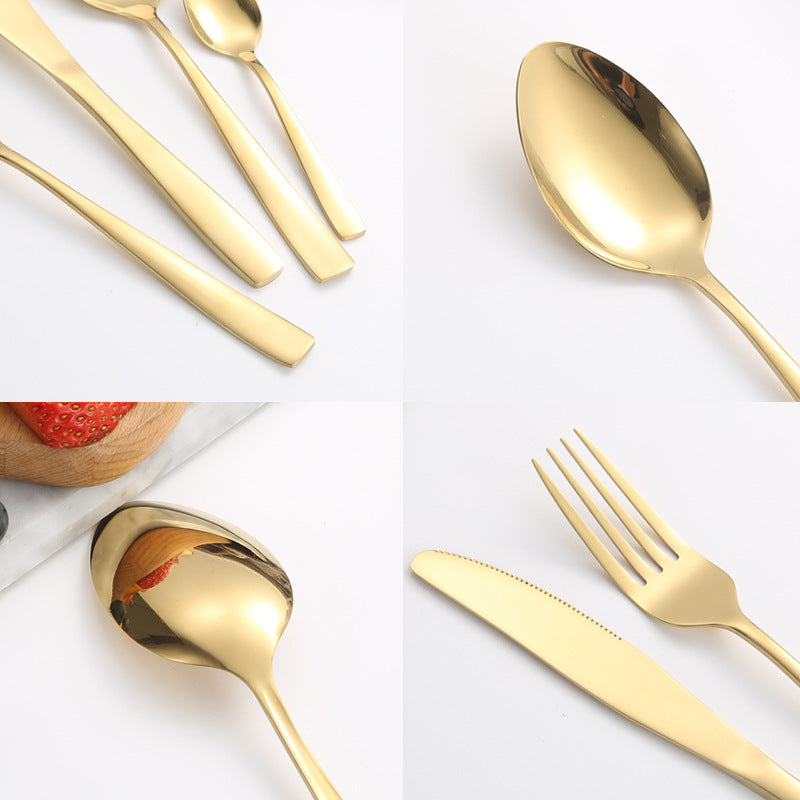 410Stainless Steel Tableware24Set of Hotel Western Dining Square Handle Steak Knife, Fork, Spoon, Tea Spoon