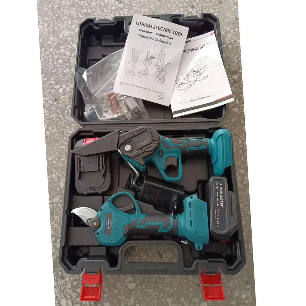 New Household Mini Electric Chainsaw Two-Piece Set Electric Garden Pruning Shears Multi-Functional Handheld Lithium Battery Pruning Shears