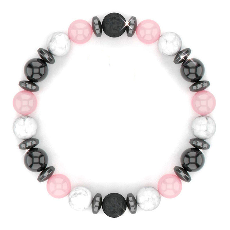 Colorful Stone Tiger Eye Bracelet Ladies Pink Crystal White Pine Bracelet8mm Beaded Elastic Cord Pink Zebra Spacer Bracelet