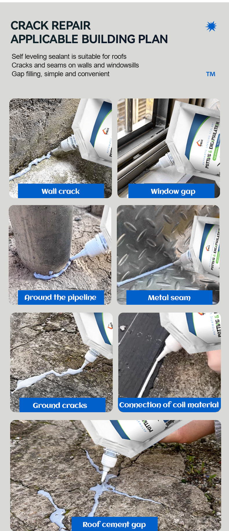 baolisi Self-leveling Grout Sealant Cement Roof Ground Repair Glue Waterproof Leak Repair Gray Grouting Coating