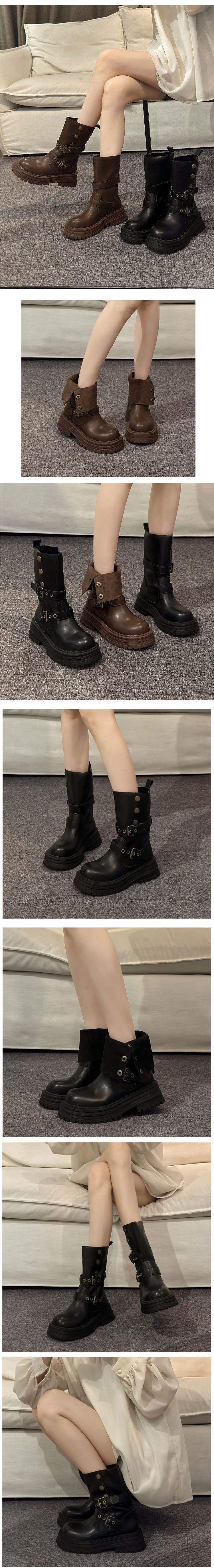 Vintage Long Boots2025Autumn and Winter New Thick Bottom British Fashion