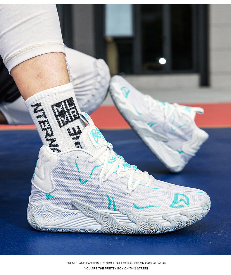 New Mid-Calf Professional Basketball Shoes Outdoor Practical Breathable Couple Shoes Thick Sole Non-Slip Unisex Shock Absorption Sports Shoes