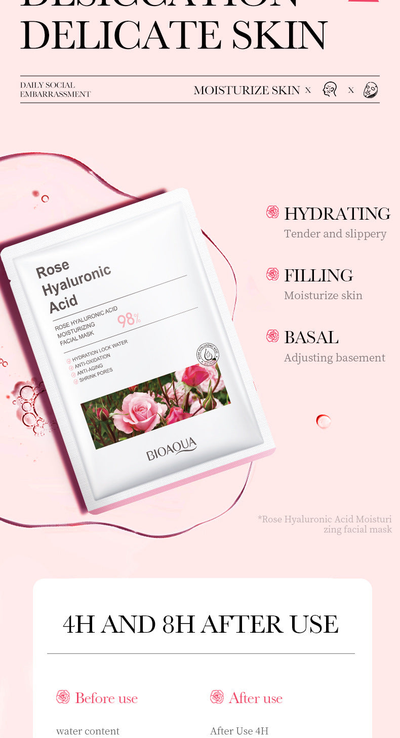 Rose Mask BIOAOUA Hyaluronic Acid Hydrating Moisturizing Softening Boxed Cross-Border Wholesale
