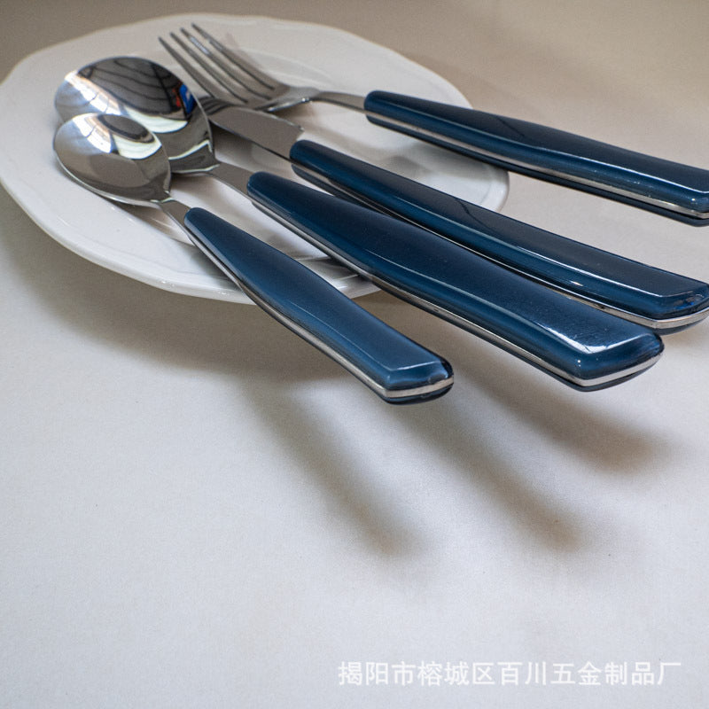 Gift Tableware5Main Stainless Steel Knife Fork Spoon Plastic Handle Hotel Real Tableware Western Knife Fork Spoon Set
