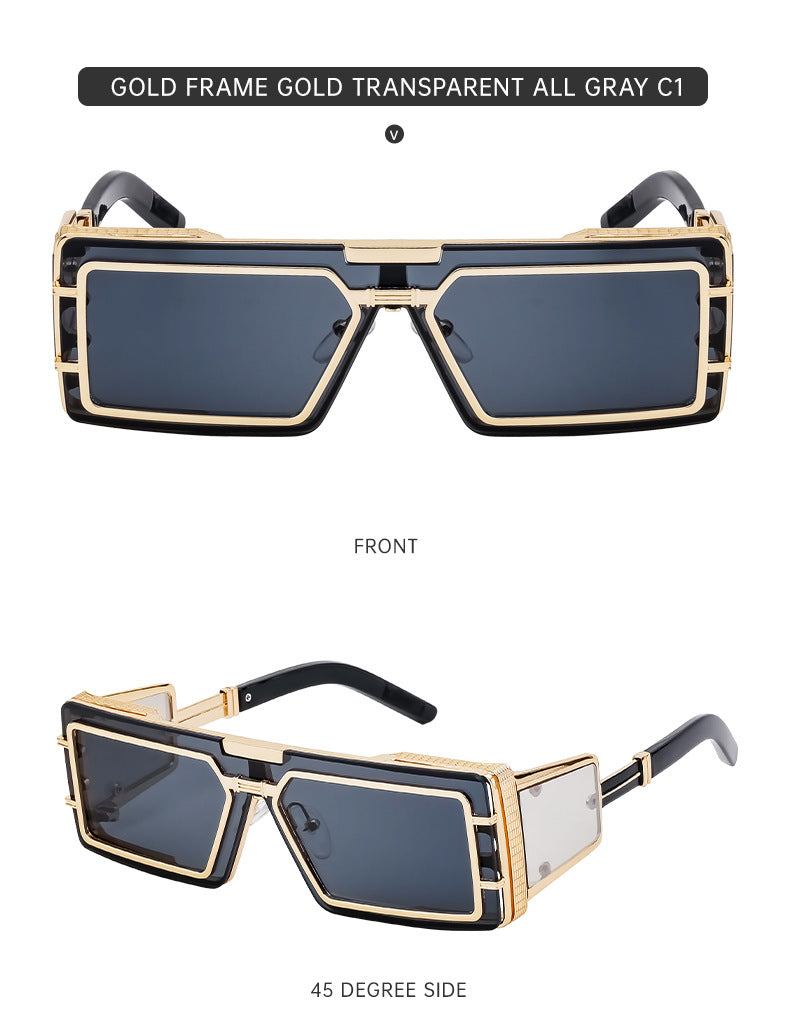 New Full Frame Glasses Men's Future Technology High-end Sense European and American fashion Square Frame Sunglasses Sunglasses shades