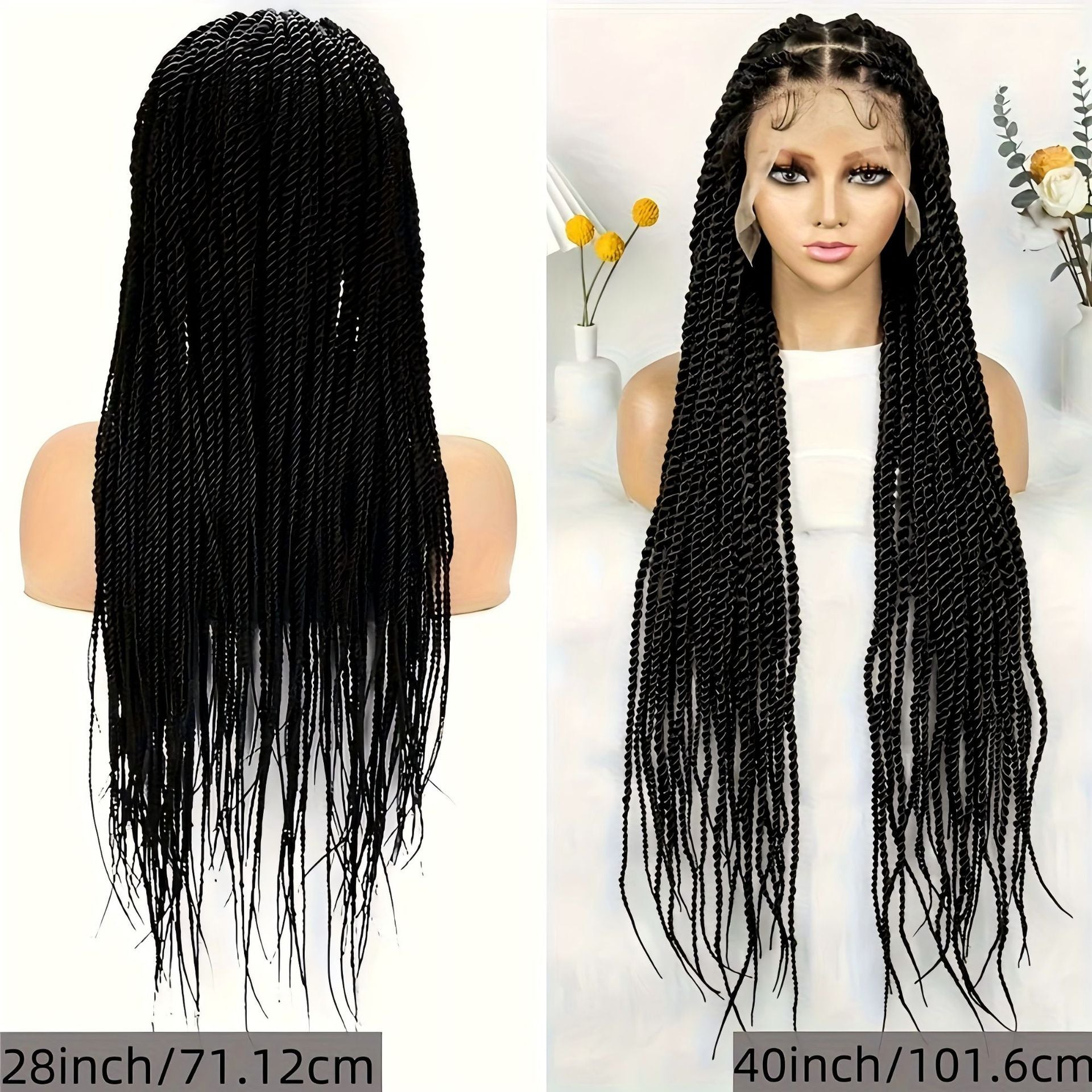 TEMU Cross-Border Foreign Trade Hot-Selling Full Lace Hand-Twisted Two-Pleat Synthetic Hairpiece lace braid wig