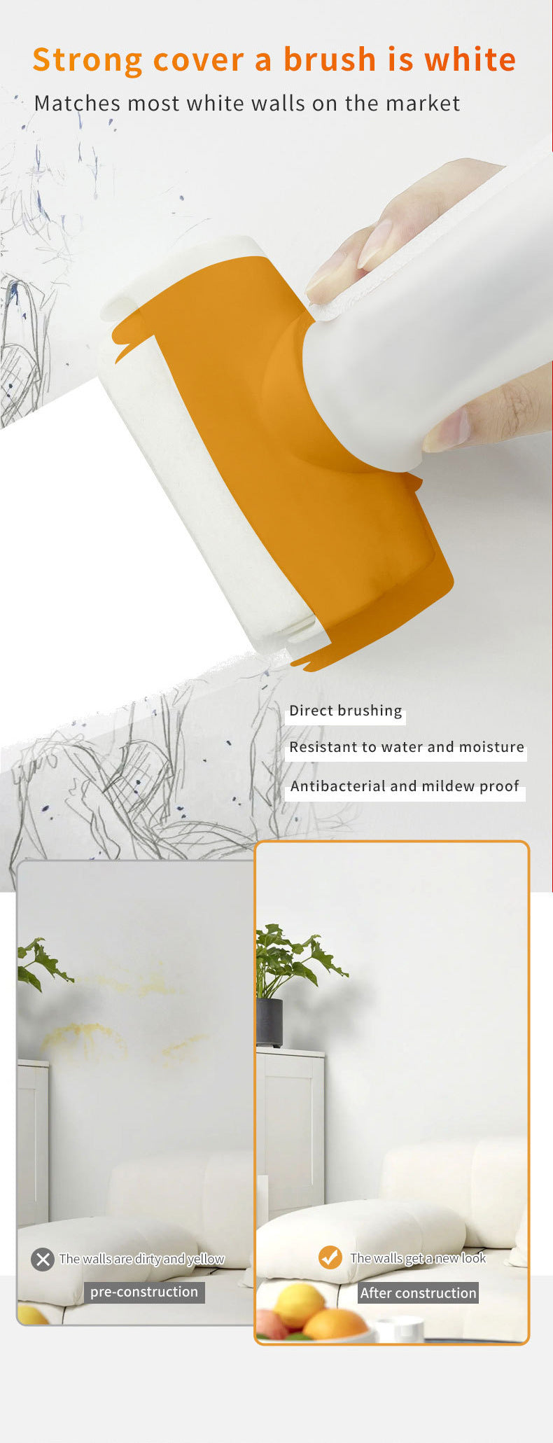 Roller Paint Wall Renovation Stain Covering Repair Water-Based Odorless Latex Paint Wall Repair Paint Interior Wall Painting