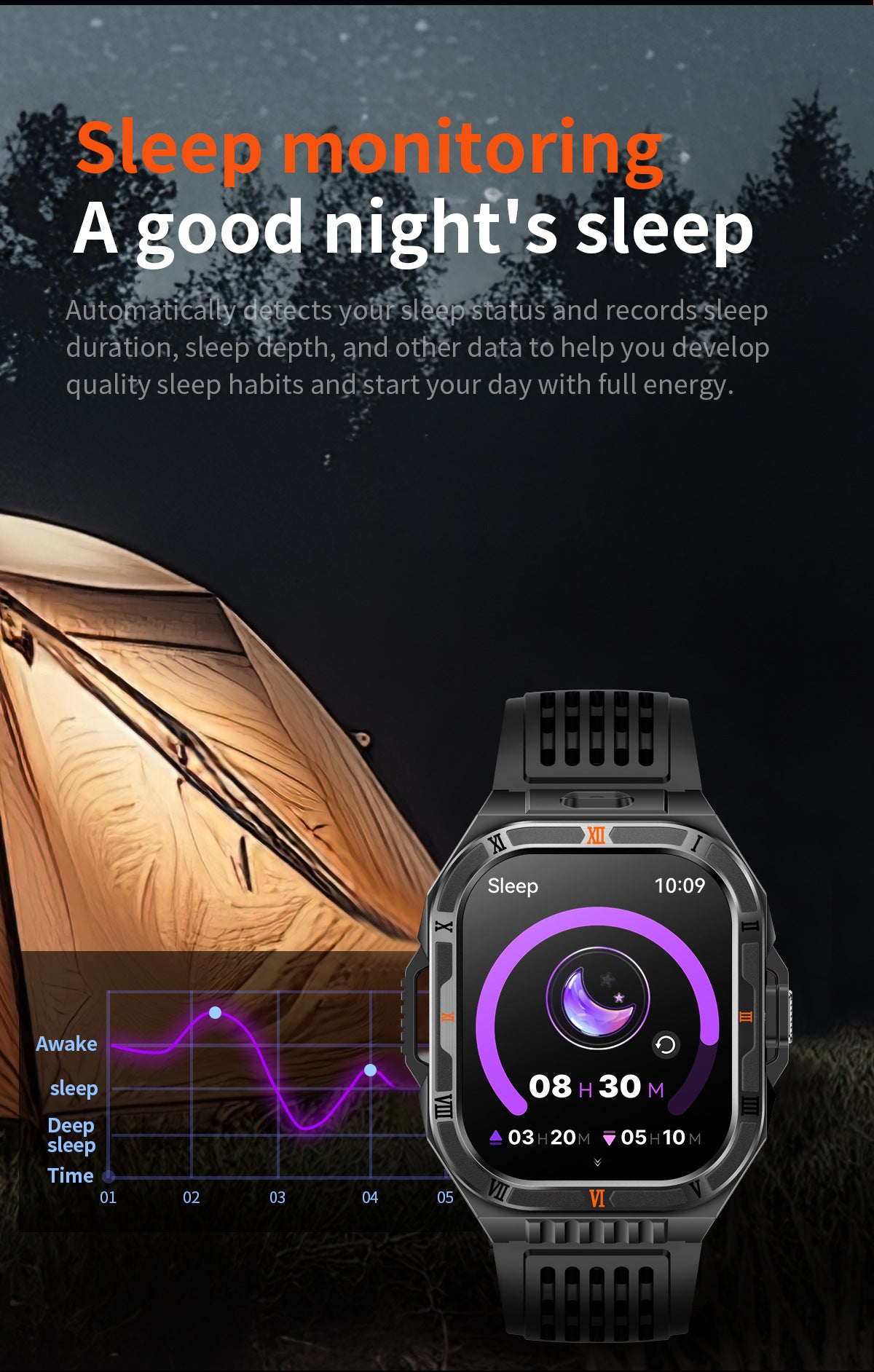 HT38Smart Watch Bluetooth Call Heart Rate Pedometer Sleep Flashlight Deep Waterproof Large Battery Three-Proof Sports