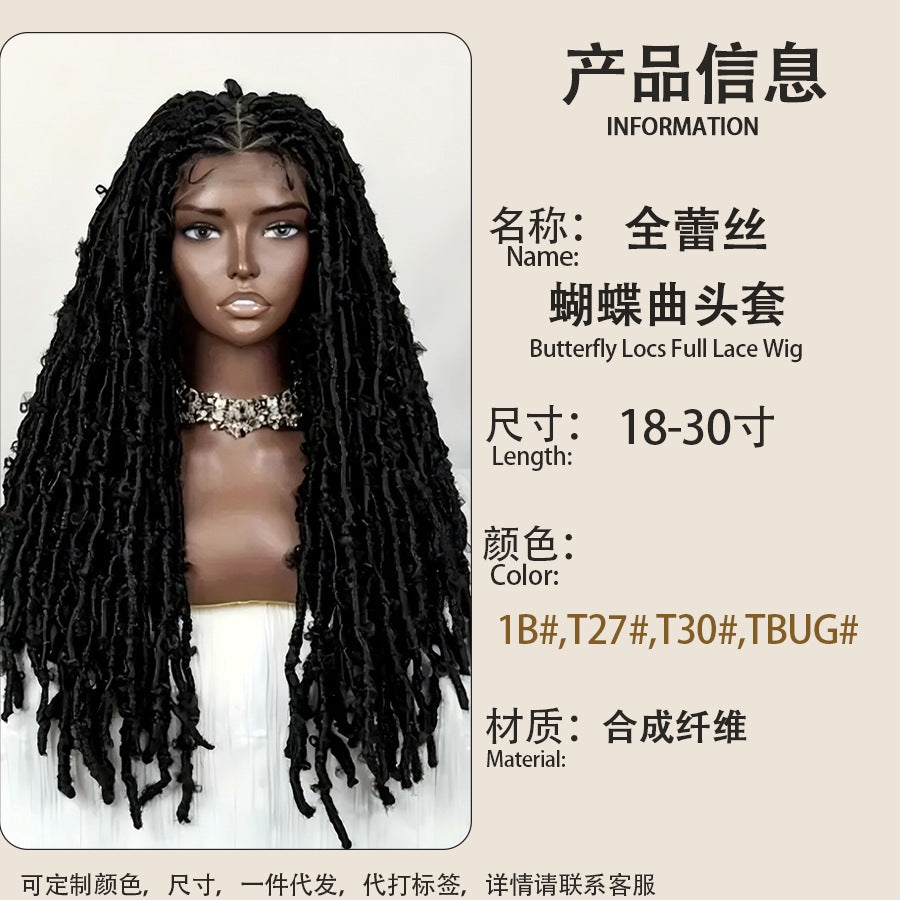 European and American Cross-Border Butterfly Curly Synthetic Full Lace Butterfly Curly Headband Butterfly Locs Full Lace Headpiece