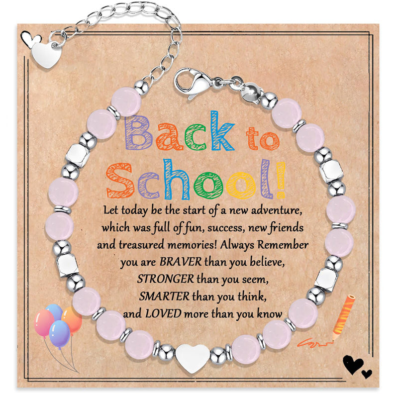 Purple Emperor Heart Spacer Bracelet Peach Heart Stainless Steel Bracelet Natural Stone Pink Quartz Back-to-School Season Bracelet
