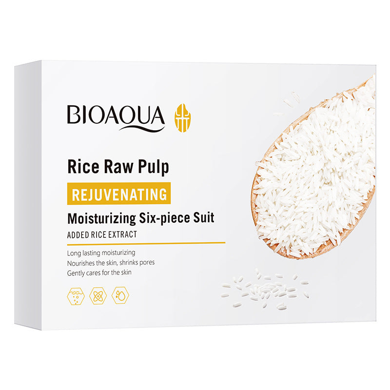 Full English Rice Skincare Set BIOAOUA Rice Puree Series Six-Piece Set Box  Wholesale