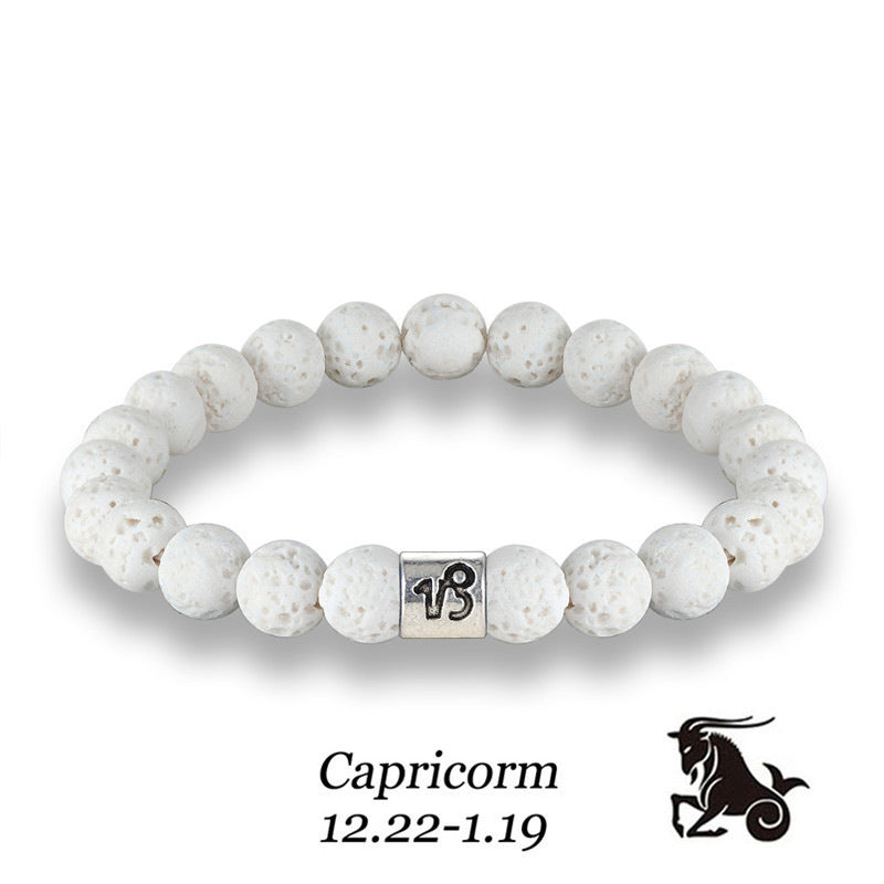 White Volcanic Stone Zodiac Bracelet Couple Holiday Gift Bracelet Scorpio Aquarius Pisces Twelve Zodiac Bracelet