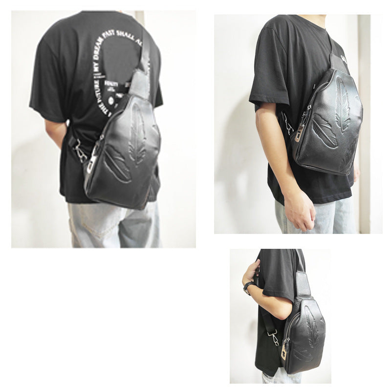 Anti-theft Bag Men's Genuine Leather Chest Bag High-end Security Password Lock Travel Outdoor Crossbody Small Backpack Men's Shoulder Bag