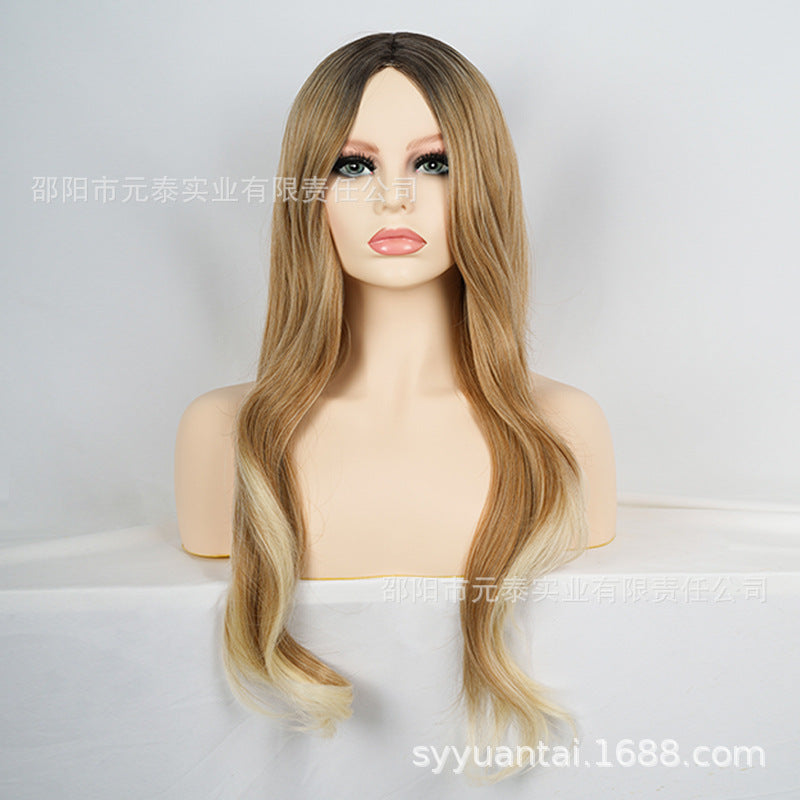 Long Curly Wig Afro Wig Synthetic Hair Medium Length Middle Part Dyed European Wig for Women wigs Fluffy Side Bangs