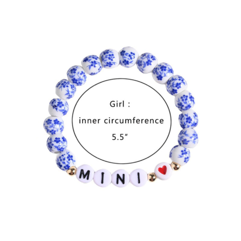 Mother's Day Gift Bracelet for Women, Festive Chinese Style Bracelet8mm Orchid Beaded MAMA Alphabet Blue and White Porcelain Bracelet