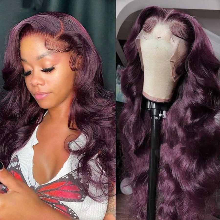 Hot-Selling Forehead Hand-Crocheted Wine Red Wig 13*4 body wave front lace fiber w