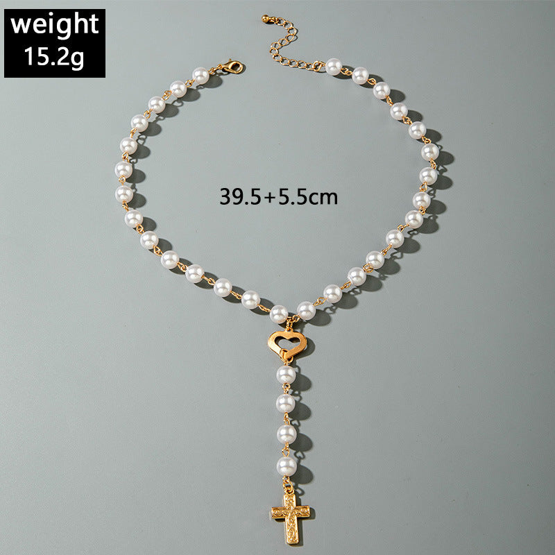 European and American Retro Hollow Diamond Cross Pendant Necklace Gothic Style Black Layered Wear Y Type Necklace
