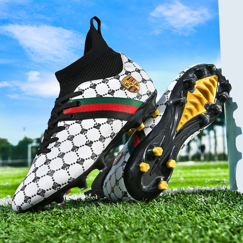 Hot-selling High-top Soccer Shoes tf Artificial Grass with Broken Nails AG Nail Leather Foot Men's and Women's Children's Youth Student Training Shoes