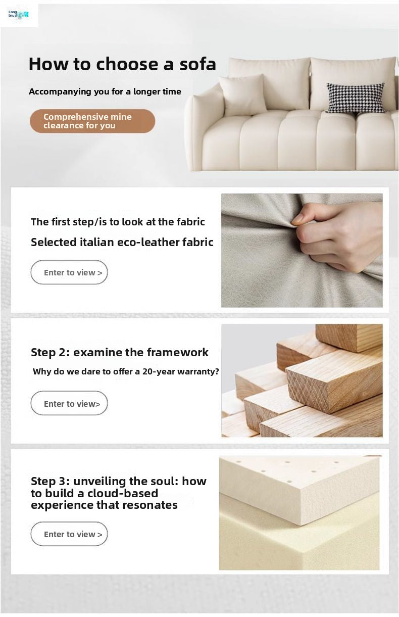 Italian Minimalist Light Luxury Eco Leather Cream Style Living Room Small Apartment Piano Key Straight Row Leather Art Sofa