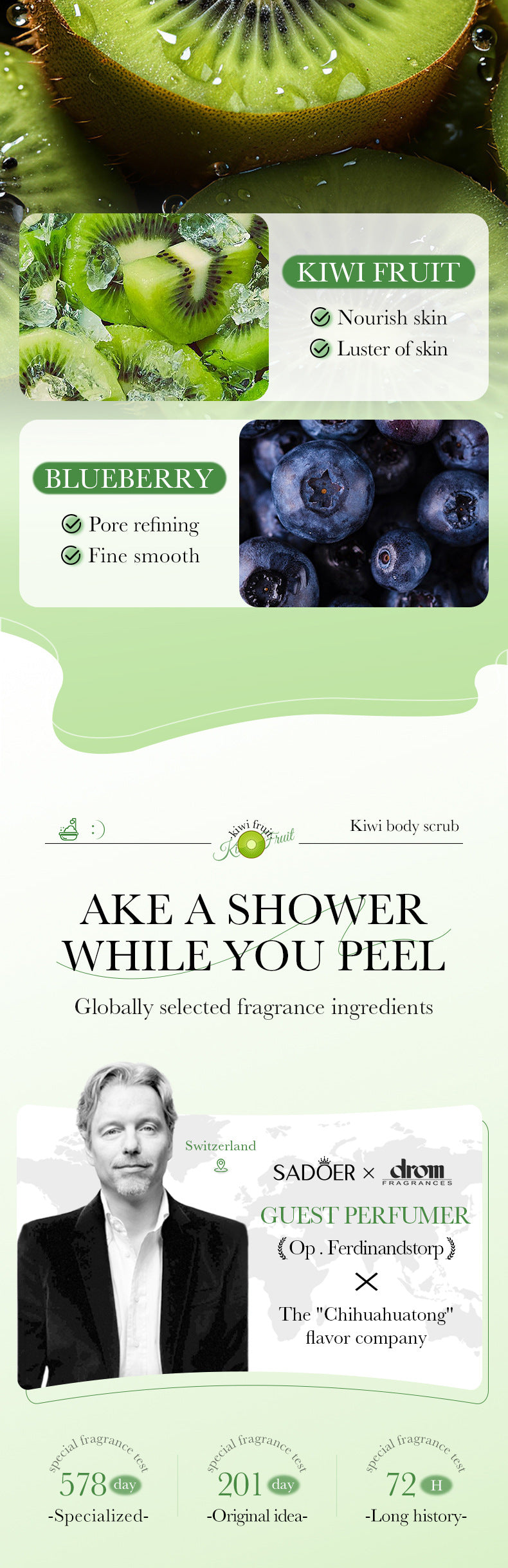 Full English Fruit Body Wash300mlSADOER Kiwi Body Scrub Shower Gel  Wholesale