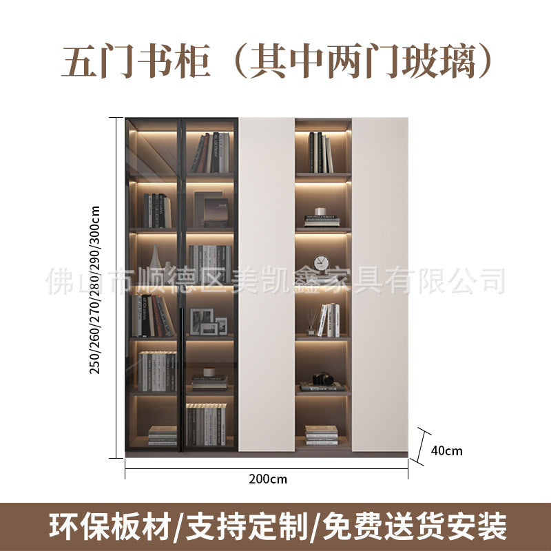 Heightened Solid Wood Bookcase with Glass Doors, Floor-standing Home-use Six-door Bookcase, High-end Storage Cabinet for Home Bedroom and Study Room