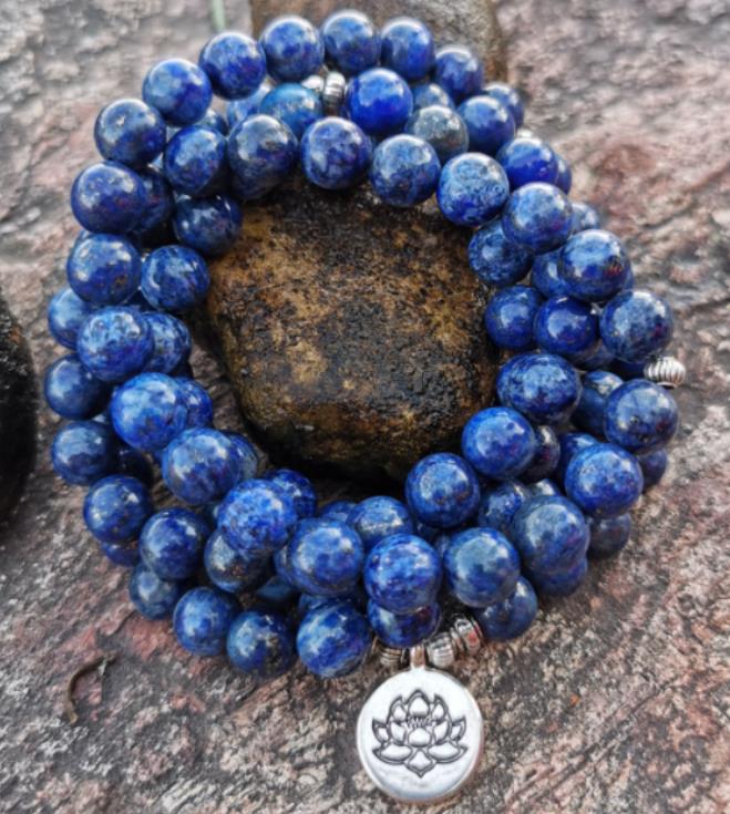 108Pink Quartz Bracelet Lotus Lucky Tree Pendant Labradorite Braided Bracelet Agate Tiger Eye Elastic Bracelet