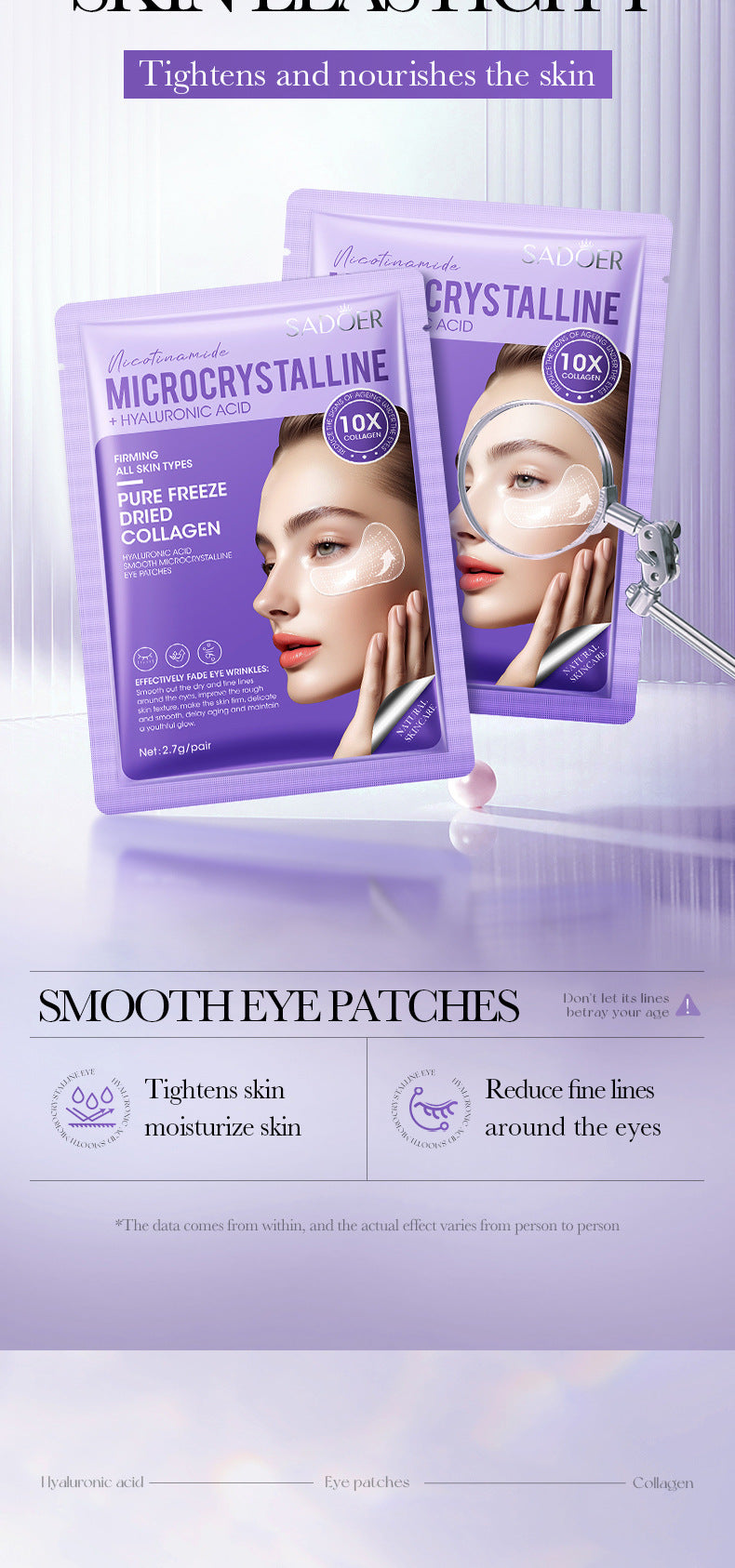 Hyaluronic Acid Microcrystalline Eye Wrinkle Patches SADOER Reduce Eye Fine Lines Eye Mask Cross-Border Wholesale