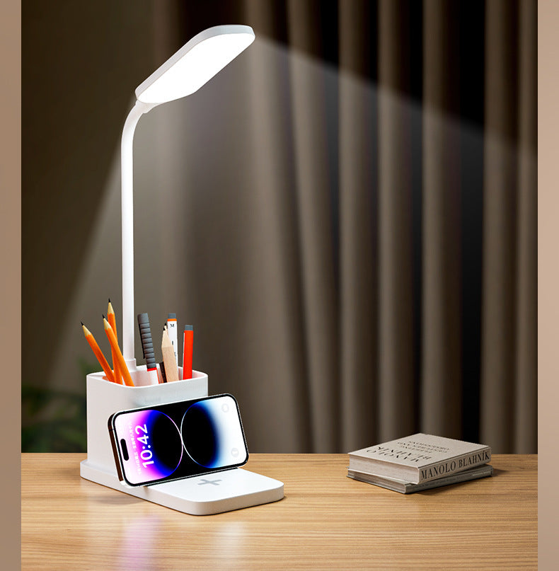 New LED Study Desk Lamp Wireless Charging Lamp Desk Pen Holder Lamp Bedroom Night Light Office Eye Protection Desk Lamp