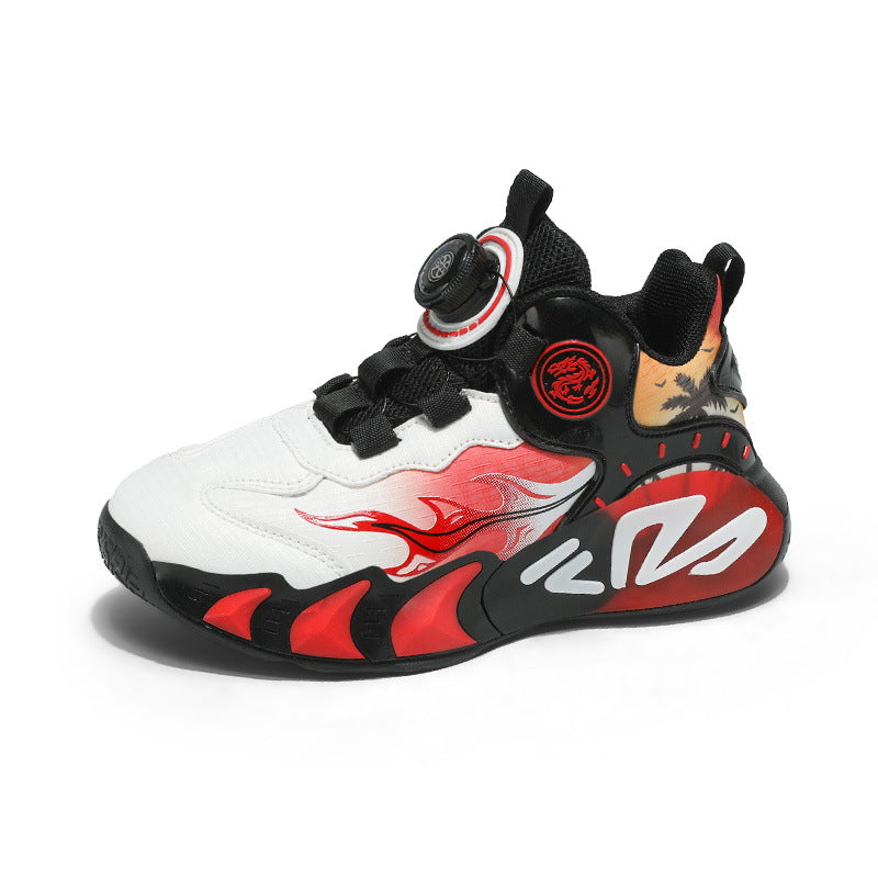 Chinese Style Girls' Shoes2025Autumn New Mesh Breathable Running Sports Shoes Children's Anti-Slip Wear-Resistant Basketball Shoes