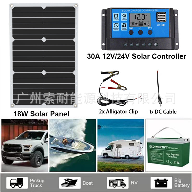 18W/36W/54W/72W 18V Monocrystalline Solar Panel Double USB Interface  30A Controller