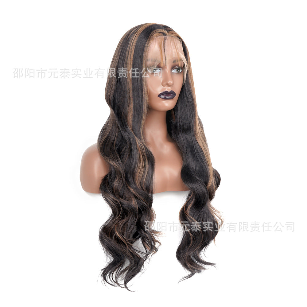 Amazon Hot-Selling Synthetic Hair Middle Part Front Lace Wig Big Wave Long Curly Hair Gradient Piano Color Wig