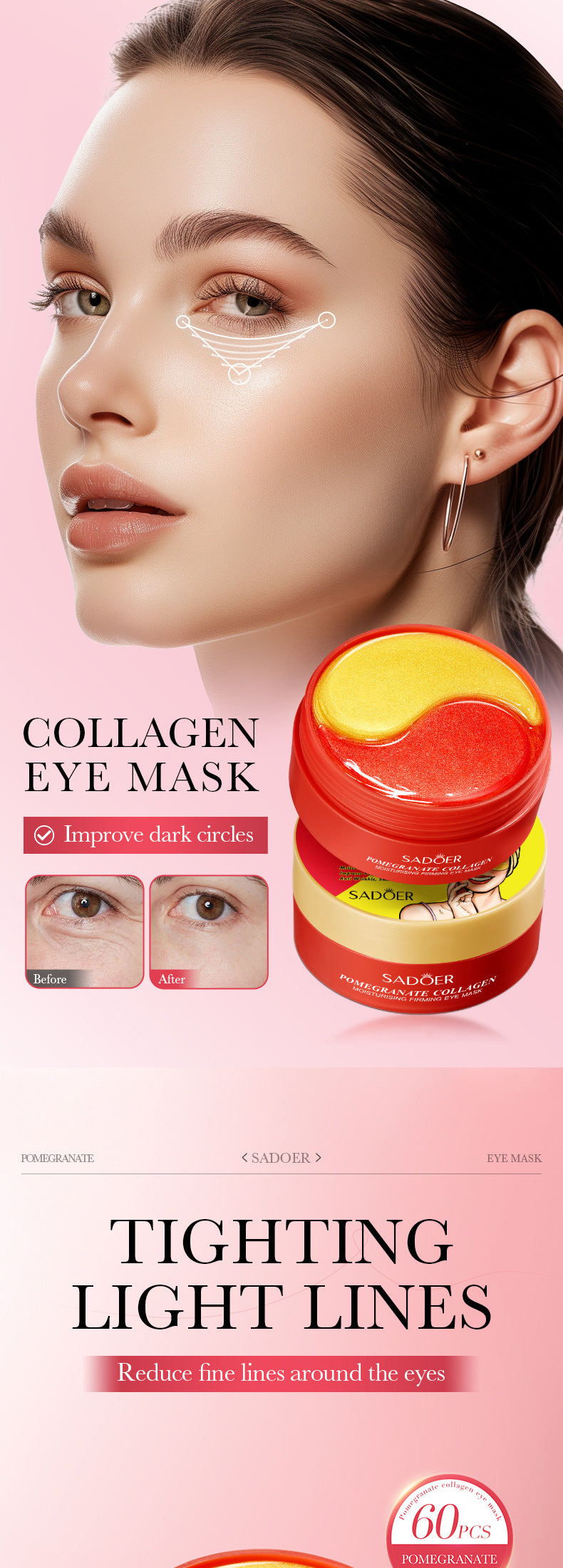 Pomegranate Collagen Moisturizing Eye Mask SADOER Firming and Moisturizing Eye Mask Patch Cross-Border Wholesale