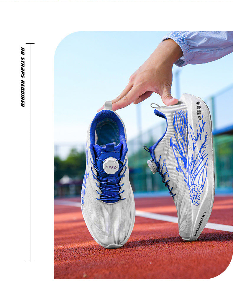 Casual Luminous Double Mesh Thickened Rotating Buckle Sports Shoes Parent-Child Real Carbon Plate Soft Sole Rebound Lightweight Comfortable Running Shoes