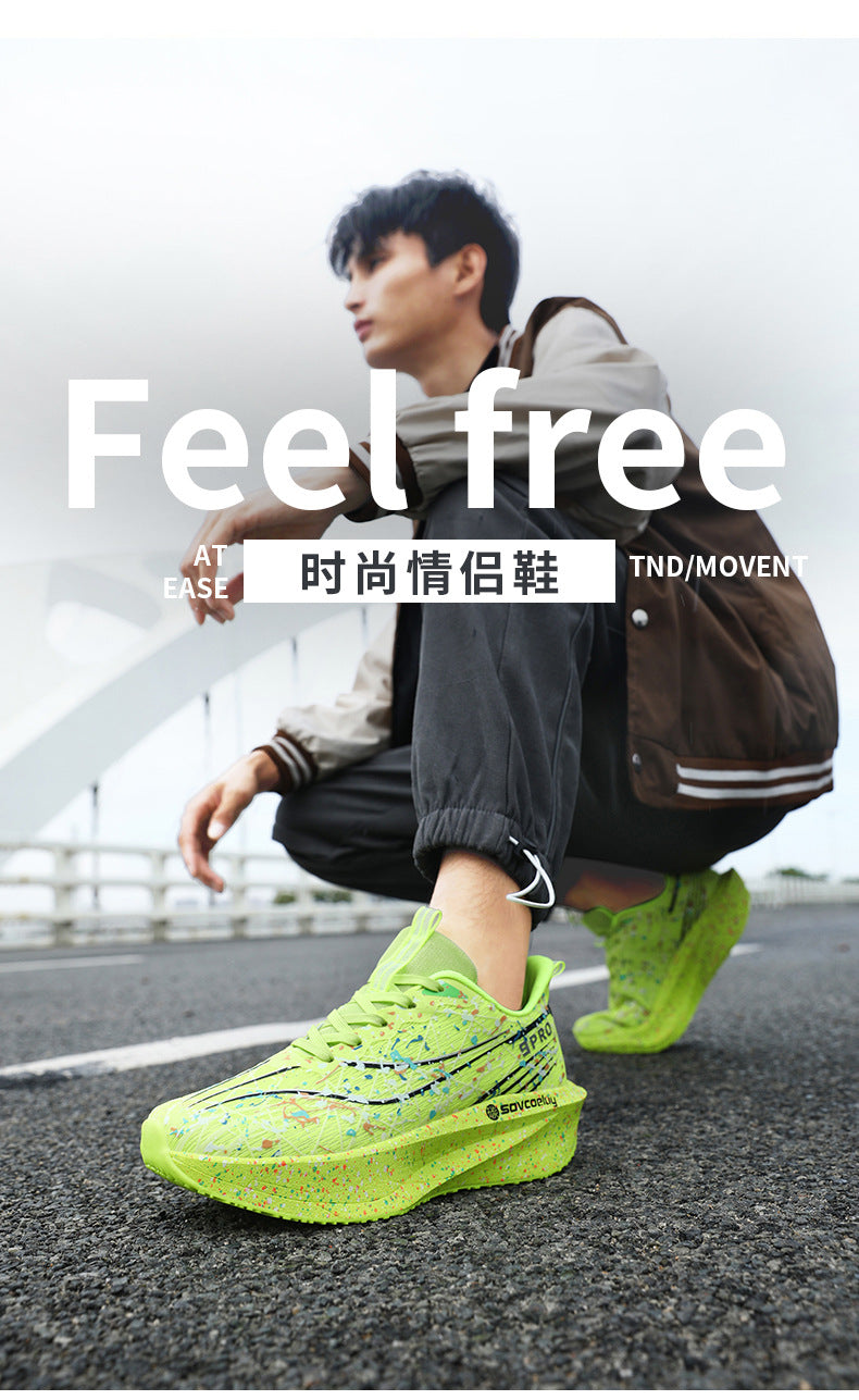 Autumn New Fluorescent Parent-Child Fashion Casual Sports Shoes with Real Carbon Plate High Elasticity Cushioning Outdoor Running Shoes
