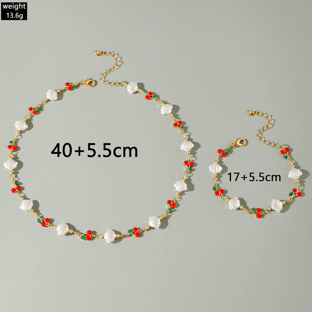 European and American Style Jewelry Light Luxury Imitation Pearl Cherry Necklace High-End Versatile Grass Multi-Layer Stacking Necklace Wholesale