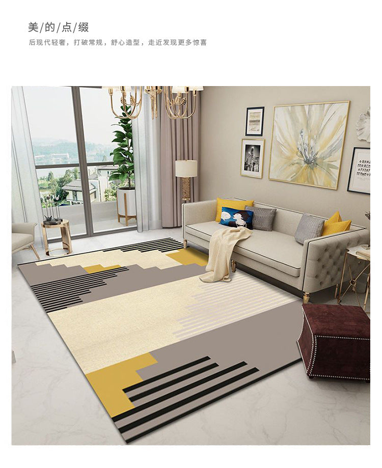 Carpet for Living Room, Stain-Resistant, Easy to Clean, Crystal Velvet Sofa Coffee Table Rug, Cooling, Silent, Light Luxury, Non-Slip Bedroom Bedside Rug