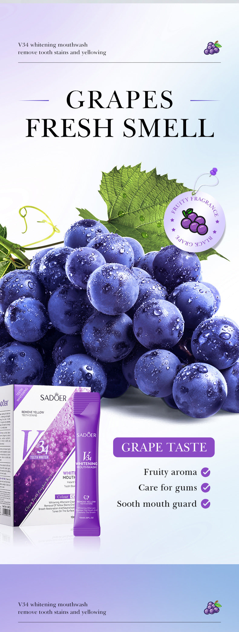 V34Whitening Mouthwash SADOER Clean Teeth Oral Fresh Mouthwash Cross-Border Wholesale