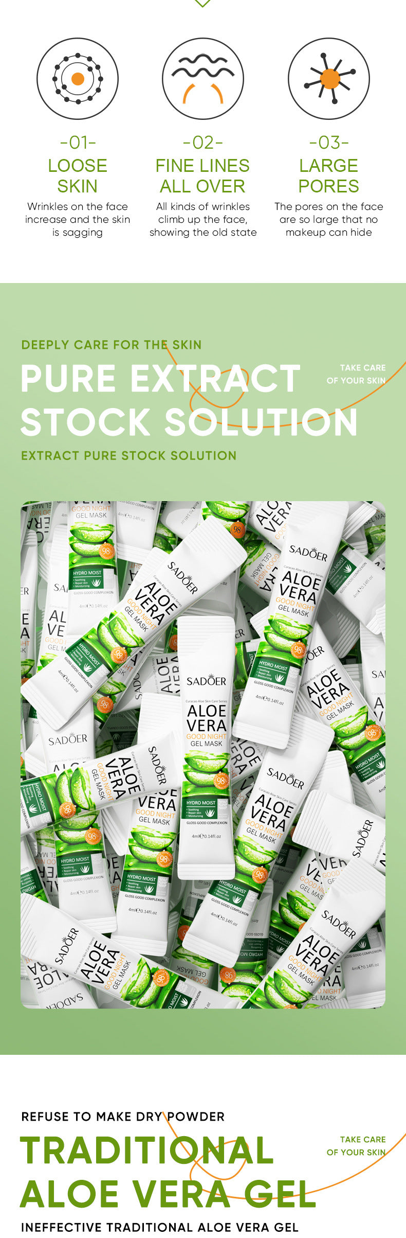 Aloe Vera Good Night Freeze Mask Strip Pack SADOER Sleeping Mask No-Rinse Apply-On Cross-Border Foreign Trade Wholesale