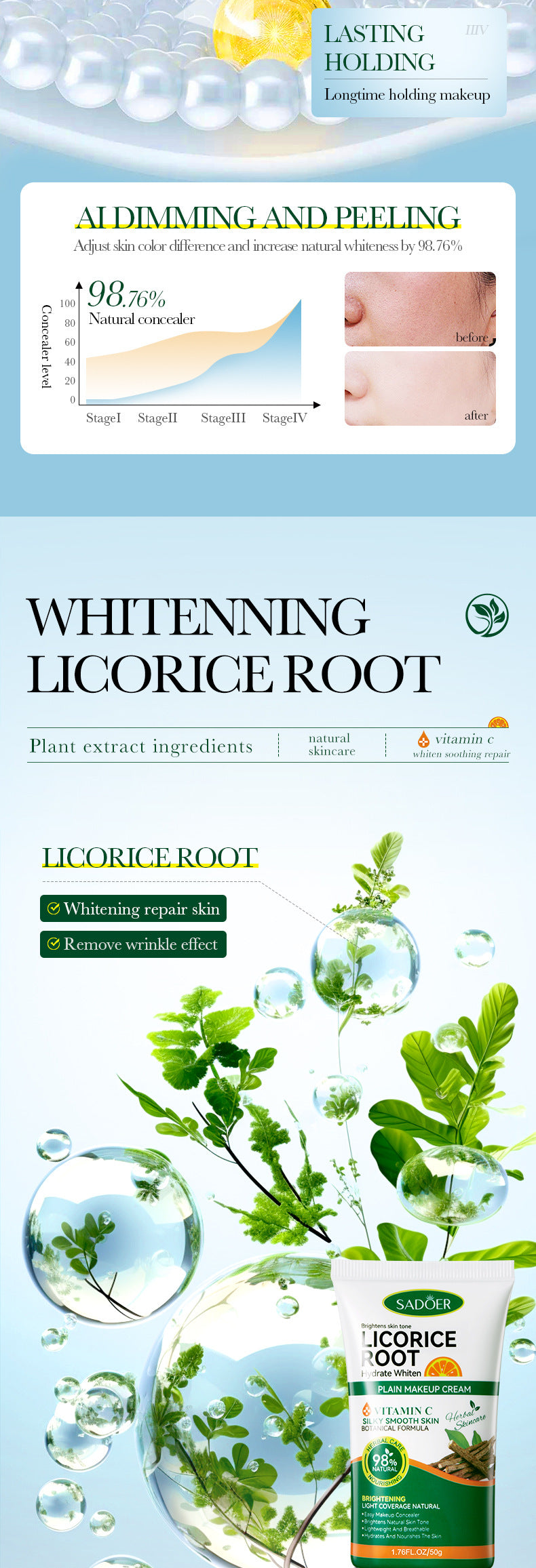 Makeup SADOER Licorice VC No Makeup Cream Whitening and Brightening Concealer Cream Cross-Border Wholesale