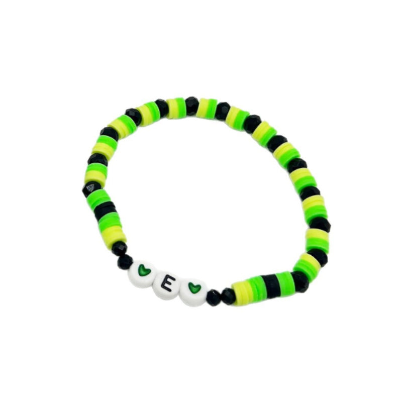 Women's Soft Clay Elastic Cord Hand Shape Spacer Beads Bohemian Heart Acrylic BE Alphabet Soft Clay Bracelet