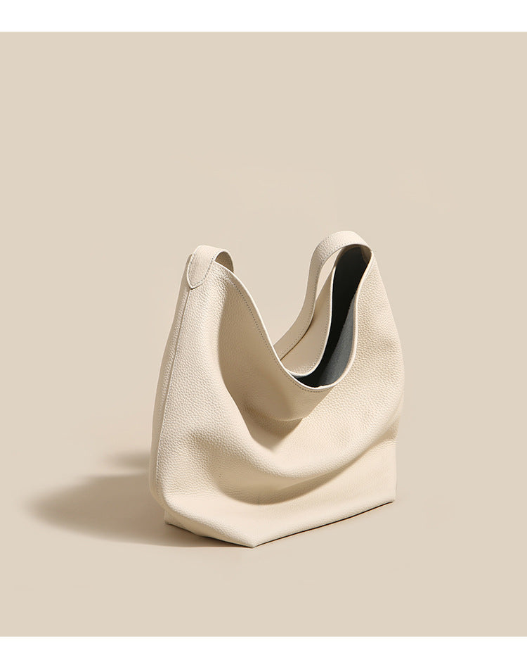 New Large Capacity Genuine Leather Row Bucket Bag Tote Underarm Bag Women's Casual Handheld Single Shoulder Cowhide Bag