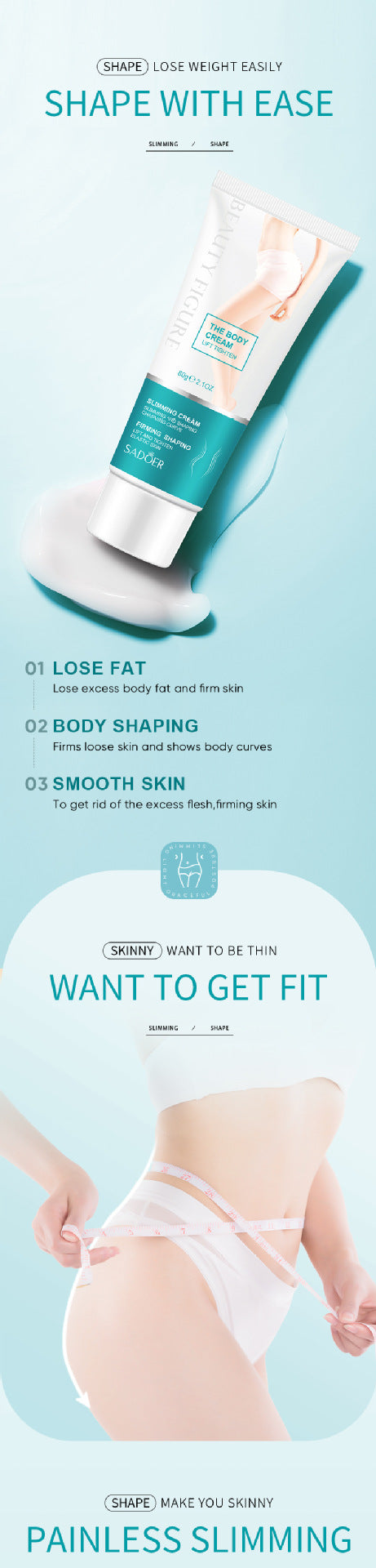 Slimming and Shaping Cream SADOER Body Massage Cream Shaping Fat Burning Firming Lightweight Cross-Border Wholesale