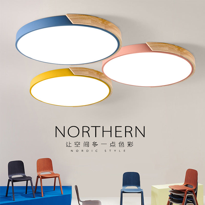 Macaron Solid Wood Ceiling Light led Bedroom Lamp Round Nordic Iron Art Room Lamp Creative Living Room Lamp for Home Use
