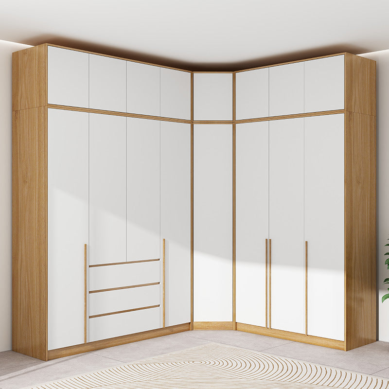 Natural Wood Color Cream Style Wardrobe with Flat Doors for Bedroom, Comes with Small Dressing Table, Freely Combinable Storage Cabinet