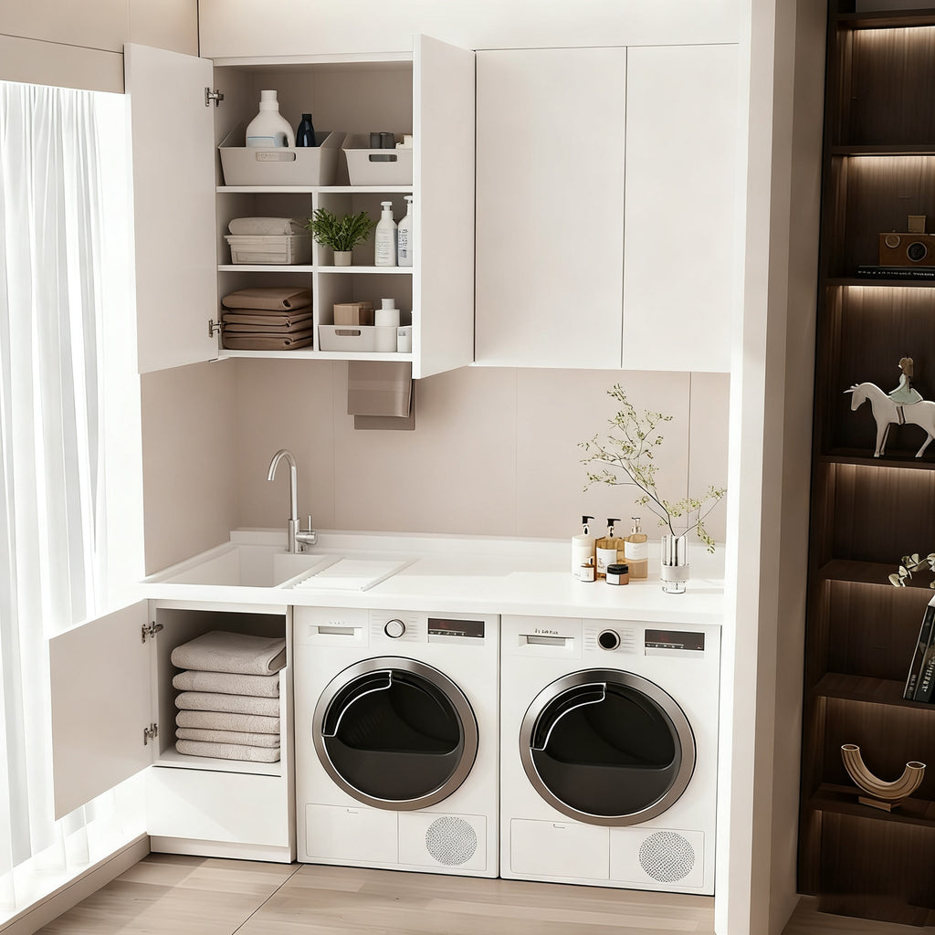 Custom Honeycomb Aluminum Alloy Laundry Cabinet Balcony Dryer Washing Machine Integrated Washbasin Storage Cabinet Manufacturer