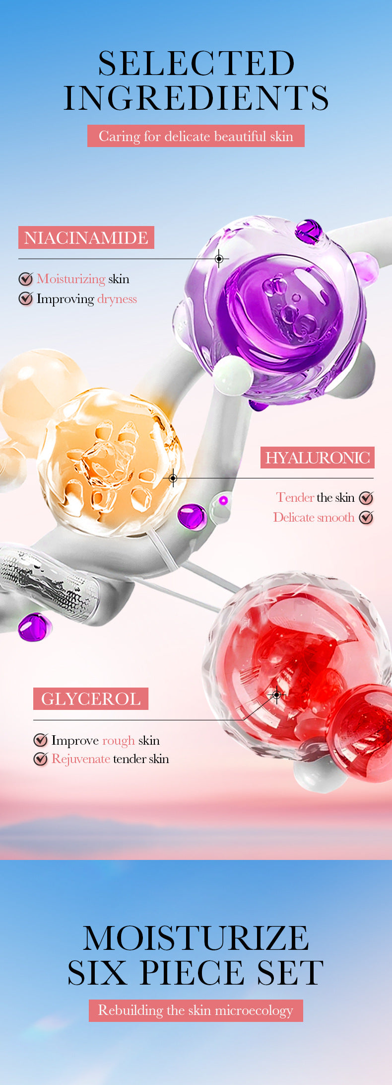 Cross-border Niacinamide Hydrating and Rejuvenating Six-Piece Set Hydrating Moisturizing Gift Set Cross-Border Wholesale