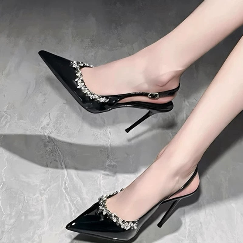 Stunning Elegant Korean Style Nude Sandals One-Strap High-End Versatile Shallow High Heels Women's Shoes Thin Heel Pointed Toe Single Shoes