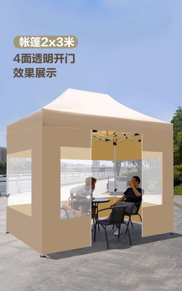 Four-Corner Tent Cover Night Market Stall Khaki Transparent Rain Cover Outdoor Thickened Zipper Version Winter Rainproof Enclosure
