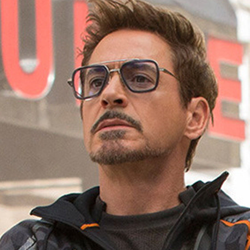 European and American Iron Man Style Sunglasses European and American Fashion Square Frame Sunglasses Men's Retro Metal Double Bridge Color Changing Glasses Frame